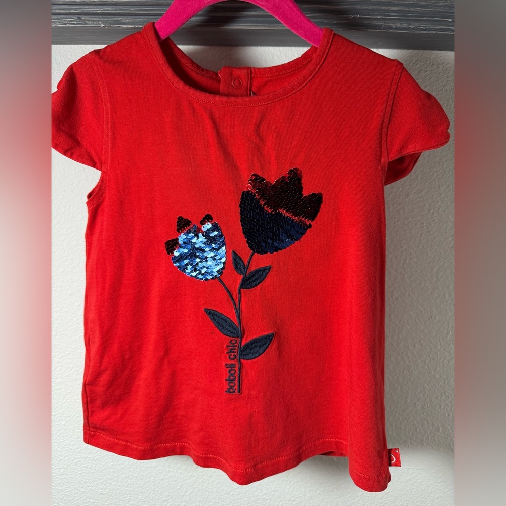 Boboli Red Kids Shirt with Floral Design